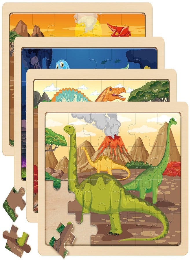 SYNARRY Large Dinosaur Wooden Puzzles for Kids 4 in 1 Gift Box(12.2 * 9.4 in) - FSC Certified, Jigsaw Puzzles for Kids Ages 4-6, Dinosaur Toys Gifts for 3 4 5 Year Old Boys Girls - Image 1